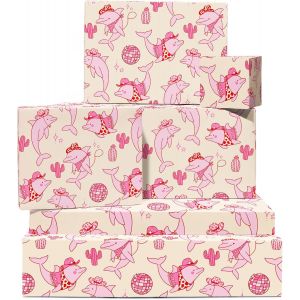 TIANYI-Papier cadeau Cowboy ¿ 6 feuilles de papier cadeau Cowgirl ¿ Cowboys dauphins, cactus, boule disco ¿ Pour anniversaire, Noël, enterrement de vie de jeune fille ¿ Recyclable ¿ Par - Neuf