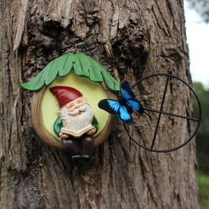 Mevronisshop-Statue De Nain De Jardin En Résine Pour Extérieur, Lutin Lumineux De Jardin Et Papillon - 12 Cm - Décoration D'intérieur Pour Terrasse, Cour, Mère - Neuf