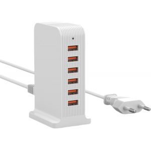 Chargeur USB 50 W - Multiple - 6 ports - Bloc d'alimentation USB - Station de charge - Blanc - Pour iPhone 15/14/13/12 Pro Max/Samsung Galaxy/Huawei/HTC/LG - Neuf