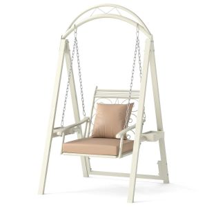 Balancelle D'ext&eacute;rieur 102 X 112 X 179 Cm Avec Tables Lat&eacute;rales Et Coussins Confortables Style Moderne En M&eacute;tal Blanc Helloshop26 20_0010516 - Neuf