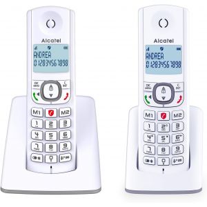 F530 Duo - T&eacute;l&eacute;phone Fixe Sans Fil Dect - Grand &Eacute;cran R&eacute;tro&eacute;clair&eacute; - Mains Libres - Fonction Blocage Des Appels - 2 Touches De M&eacute;moires Directes - 2 Combin&eacute;s - Blanc/Gris - Neuf