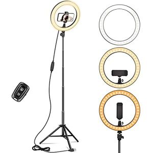 10'' LED Ring Light avec Extensible Tr&eacute;pied Haut, Anneau Lumineux R&eacute;glable avec 3 Modes d'Eclairage et 10 Niveaux, Lumiere Photo pour Selfie, Photography, Video, Maquillage, Camera Vlog - Neuf