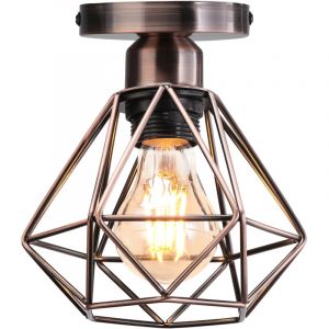 Stoex Plafonnier Industriel En M&eacute;tal, Laiton Rouge Suspension Luminaire Style Vintage Design Forme Cage Diamant R&eacute;tro Pour S&eacute;lon Chambre S&eacute;lle &Agrave; Manger (S&eacute;ns Ampoule) - Neuf