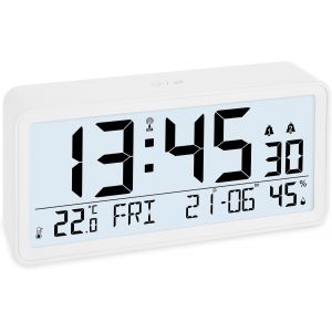 Reveil Matin Radiopiloté Avec Grand Chiffres | Horloge Numerique Avec Calendrier | Réveil Numérique Avec Temérature Et Humidité | Réveil A Piles | Noir - Neuf