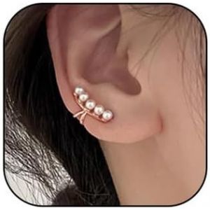 Kal-Manchette D'oreille En Perles Dor&eacute;es Pour Femme - Boucles D'oreilles Tendance - Sans Per&ccedil;age - Bijoux Cadeaux - Neuf