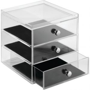 Idesign Clarity Jewelry Boîte À Bijoux, Bac Plastique Avec Protection Anti-Rayure, Coffret À Bijoux À 3 Tiroirs Pour Montres & Cie., Transparent[POU8806450] - Neuf