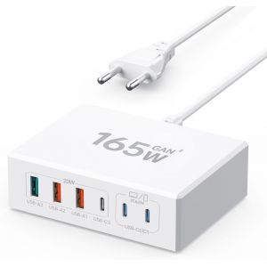 JGD-USB C Chargeur, 165W 6 Ports USB C Bloc de Charge Rapide Dual Port PD+QC Multiport Type C Chargeur Compatible avec iPhone 11/12/13/14/15/Pro Max/XS/XR/8/7/Samsung T&eacute;l&eacute;phone/Tablette - Neuf