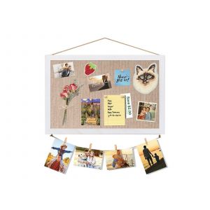 Tableau d'affichage en li&egrave;ge avec cadre en bois - 42 x 28 cm - Blanc - Neuf