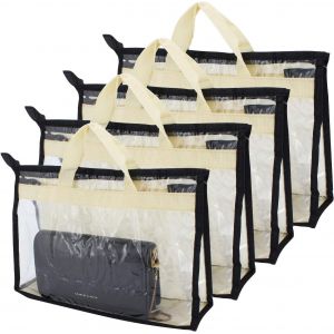 lbgwp60-Lot De 4 Housses De Rangement Pour Sac À Main En Pvc Épais Transparent Anti-Poussière Sac De Rangement Pour Pendre Placard Et Poignée Sac De Rangement (Beige) - Neuf