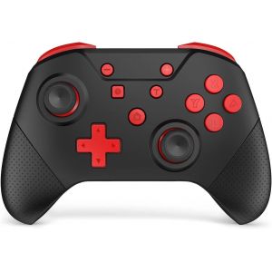 Manette Switch, Switch Pro - Noir/Rouge Pour Switch/Lite/Oled Sans Fil Avec Wake Up Amiibo/Nfc, Turbo, Motion, Vibration Et Compatible Pc Et Steam - Neuf