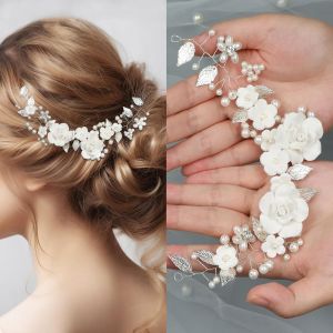 Kalvd-Vigne De Cheveux Pour Mariage,22,9 Cm,Coiffe De Mariée Avec Fleurs,Feuilles,Perles,Bandeaux De Mariage Pour Mariée,Bandeau De Communion Argenté Pour Femmes Et Filles - Neuf
