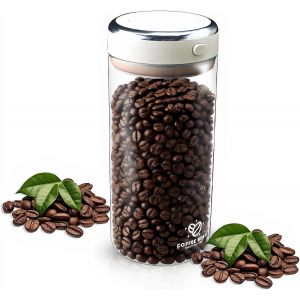 Jexnovashop-Bo&icirc;te &Agrave; Caf&eacute; Herm&eacute;tique 1700ml Bo&icirc;te &Agrave; Caf&eacute; En Verre Avec Valve Et Dateur Stockage Herm&eacute;tique Bo&icirc;te &Eacute;tanche Pour Caf&eacute; En Grains Th&eacute; Noix Et Lait En Poudre - Neuf