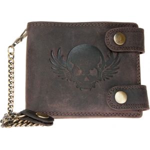 CMJAAGUR-Portefeuille Biker Wild Avec T&ecirc;te De Mort 45 Cm De Cha&icirc;ne En M&eacute;tal Pour Accrocher Le Tout En Cuir V&eacute;ritable Avec Un Cr&acirc;ne[M439] - Neuf