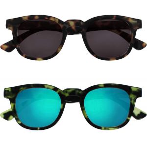 Pack 2 Épais Rond Hommes Femmes Marron Mat Vert Écaille Lecteurs Soleil Lunettes De Lecture Ss97-26 +1,00 - Neuf