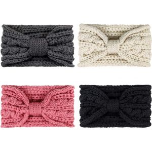 4 Pi&egrave;ces Bandeau Cheveux Pour Femme Bandeaux Hiver Serre-T&ecirc;te Tricot&eacute; Oreille R&eacute;chauffeur Chaud Nou&eacute; Bande Elastique Cheveux Pour Femmes Filles - Neuf