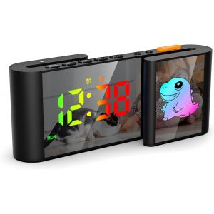 KALANKA-Réveil Numérique, Horloge Digitale avec Dinosaure Mignon, Horloge LED de Type S, 11 Couleurs Cartoon, Variateur, Volume, Snooze, Veilleuse pour Table de Nuit, Chambre, Room Décor(Noir) - Neuf