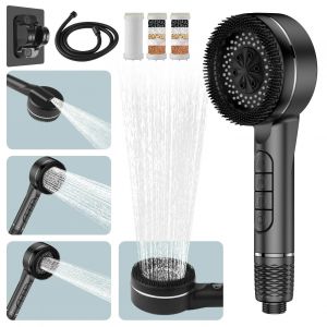 Pommeau De Douche Autonettoyant,4 Modes,Avec Brosse En Silicone,Arrêt À Une Touche,Massage De L'Eau,Pomme De Douche Abs Haute Pression Avec Filtre.Black. - Neuf