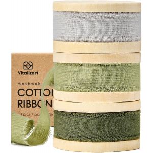 Ruban De Coton 1,6 Cm X 19,2 M (3 Rouleaux*6,4 M) Gris & Vert,Franges Faites Main Rubans En Tissu Pour Invitations De Mariage Bouquets De Mari&eacute;e Vacances D&eacute;coration Emballage Cadeau - Neuf