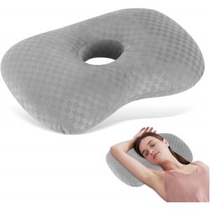Ulteronixshop-Coussin Piercing Oreille, Coussin Rond 44x32x8cm, Coussin Donut Avec 10cm Trou, Oreiller Trou D'oreille Ergonomique, Piercing Pillow Pour Soulager Douleur Dormeur C&ocirc;t&eacute; Oreiller (Gris) - Neuf