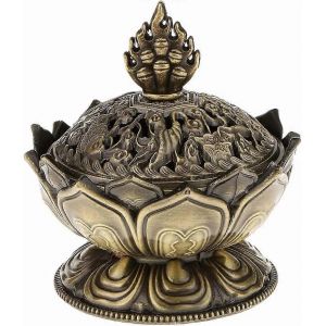 Encensoir en forme de lotus,mini support d'aromathérapie en métal,brûleur d'encens,encensoir à refoulement de poêle pour décorat - Neuf