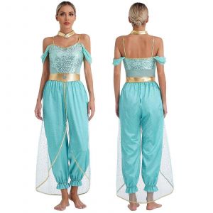 Costume De Princesse Arabe Pour Femme, Deguisement Bollywood, Combinaison Ornee De Pierres Precieuses, Tenue De Danse Du Ventre - Neuf