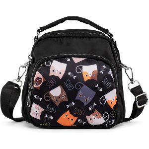 nzqaf-Sac Bandoulière Femme avec Poignée, Pochette Bandoulière en Nylon, Convertible Sac a Main, Sac Chat Femme - Neuf