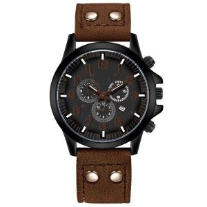 Montre &Agrave; Quartz En Acier Inoxydable Avec Bracelet En Cuir Marron - Neuf