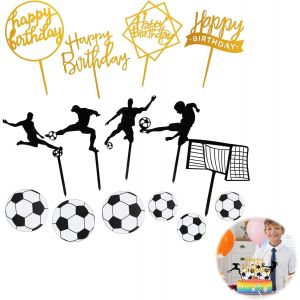 D&eacute;coration De G&acirc;teau Football - Lot De 15d&eacute;corations Acryliques Joyeux Anniversaire Cake Topper Pour F&ecirc;te D'anniversaire Sur Le Th&egrave;me Du Football,Id&eacute;al Pour G&acirc;teaux,Cupcakes Et Desserts - Neuf