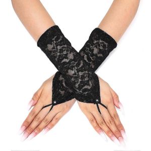Femmes Dentelle Noire Florale Mitaines Courtes de Mari&eacute;e Gants, &Eacute;l&eacute;gant Accessoires de Mariage, de Taille Moyenne, Douce Mat&eacute;riel de Contact - Neuf