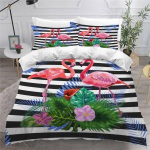 Parure De Lit Personnes Flamant Rose Hibiscus Imprim&eacute; D Housse De Couette X Avec Fermeture &Eacute;clair Avec Taie D'oreiller Xcm Doux Polyester Pi&egrave;ces Ra - Neuf