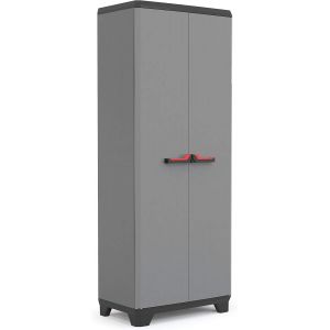 Ulteronixshop-Armoire Utilitaire STILO - Armoire de Rangement en R&eacute;sine Multifonctions - &Eacute;tag&egrave;res et Pieds Ajustables, Poign&eacute;e Soft Touch - Cuisine, Garage, Atelier - 68 x 39 x 173 cm - Gris/Noir/Rou - Neuf