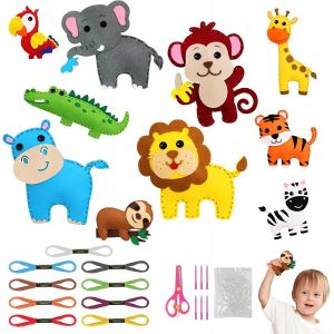 ERYI-10 Pcs Kit De Couture Enfant, Kits De Couture En Feutre De Animaux Pour Enfants À Partir De 6 Ans, Avec Fil À Broder/Aiguilles En Plastique/Rembourrage En Coton - Neuf