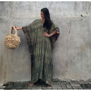 Une Robe De Plage Pour Femme Vert Militaire, Élégante Veste De Bikini Longue, Imprimé Bouffant, Robe D'été Ample - Neuf