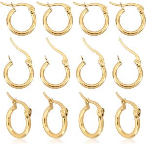 Kal-Huggie Boucles D'oreilles Cr&eacute;oles Dor&eacute;es Boucles D'oreilles Cr&eacute;oles Acier Inoxydable Broche Boucles D'oreilles Ensemble - Neuf