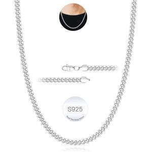 Trahoo-S925 Chaîne Cubaine Argent Sterling 3 Mm/5 Mm D'épaisseur Pour Homme Chaîne Or Argenté Pour Hommes Robuste Collier Chaîne Gourmette Hypoallergénique Bijoux Pour Homme 18/20/22/24 Pouces - Neuf