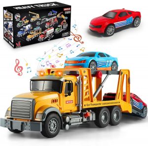 KAJGL-Grand Dépanneuse Jouet,1:12 Camion Dépanneuse Enfant Avec 2 Voiture,Transporteur Véhicule Avec Son Et Lumière,Jouet De Véhicules Camion Cadeau Pour Fille Garçon Dès 3 Ans - Neuf