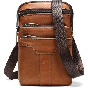 CAUC-Sacoche Ceinture Cuir pour Telephone Homme, Sac &agrave; Epaule Marron, Sac &agrave; Main Cuir Sac de Messager Sac Banane T&eacute;l&eacute;phone Cuir Poches &Eacute;tui de Ceinture Portefeuille Porte-monnaie Sac Taille Coque Poc - Neuf