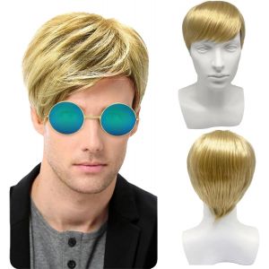 Kalanka-Court Perruque Blonde Pour Hommes, Naturel Perruque Avec Frange Synth&eacute;tiques Homme Cheveux Court Perruque De Cosplay, Blonde Couche Vague Perruques Pour Hommes Costume F&ecirc;te Quotidien (Blond) - Neuf