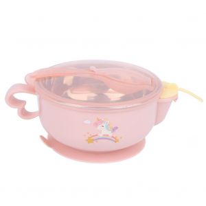Bol Pour Bebe Avec Base A Ventouse, En Acier Inoxydable, Conservation De La Chaleur, Rose - Neuf