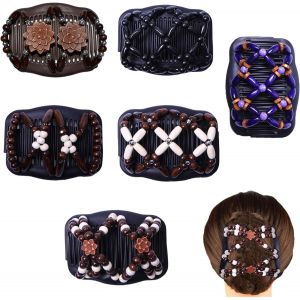 6 Pi&egrave;ces Peigne Pinces &Agrave; Cheveux &Eacute;lastiques, Perles Double Peigne De Cheveux, Peigne De Cheveux Extensible Magique, Vari&eacute;t&eacute; De Styles, Peigne Simple Pour Une Belle Coiffure Soign&eacute;e - Neuf