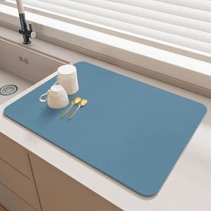 Cmws-Tapis Egouttoir Vaisselle, 60×40 Cm Tapis Absorbant Cuisine Antidérapant, Tapis Égouttoir Vaisselle Absorbant, Tapis Machine A Cafe Pour Vaisselle, Bar, Machine À Café, Bleu - Neuf