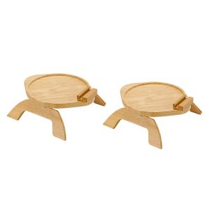 Ensemble De Plateaux &Agrave; Clipser En Bambou Pour Accoudoirs De Canap&eacute; Avec Support Pour T&eacute;l&eacute;phone - Rond Et Rectangulaire - Neuf
