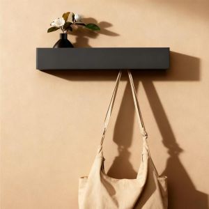 CMWX-43,5cm Porte Manteau Mural avec Étagère, 5 Crochets Cachés, Porte-Crochets en Bois et Métal, Crochets Discrets pour Entrée, Chambre, Salle de Bain et Salon, Porte Manteau Noir - Neuf