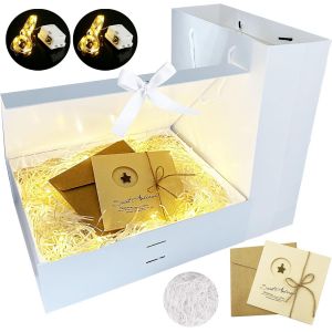 Trahoo-Coffret Cadeau,Boîte + Sac + Ruban + Lumières,Bowknot Boite Cadeau,Boite Cadeau,Boîte-Cadeau De Luxe,Boite Papier Avec Ruban,Pour Réception De Mariage, Anniversaire, Noël.,Valentin, Pâques, Ha - Neuf
