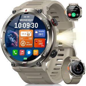 Montre Connect&eacute;e Homme Femme, Illumination,Batterie 100 Jours, &Eacute;cran Tacile 1.39"" TFT, Appel Bluetooth, Cardiofr&eacute;quence, Analyse Sommeil, 100+ Modes Sport,pour Android/iOS (Kakhi) - Neuf