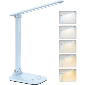 Ersan-Lampe De Bureau Led - Doux Pour Les Yeux,Lampe Tactile Avec Minuterie & M&eacute;moire,5 Modes D'&eacute;clairage & Luminosit&eacute; R&eacute;glable,Longue Dur&eacute;e,Pour Enfants, &Eacute;tude,Travail De Bureau [Bleu] - Neuf