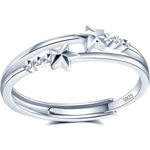 Kgabery-Bagues Étoiles En Argent Sterling 925 Femme Anneau Réglable Bagues Avec Étoiles Fille Anneau Empilable Bijoux Cadeau Bagues Anniversaire Mariage Promise Alliance Bague De Fiançailles - Neuf