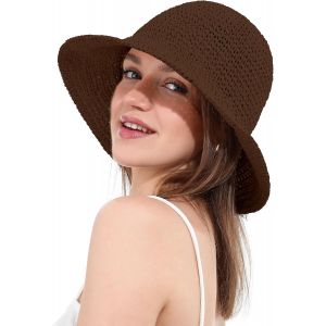 Chapeau De Soleil Femme En Paille Tressée Large Bord Reversible Plage Bob Pliable Été Voyage Protection Uv Upf50+.[Z1425] - Neuf