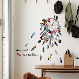 Nouveaux autocollants muraux en plumes colorées pour chambre à coucher, salon, autocollants muraux décoratifs à coller soi-même - Neuf