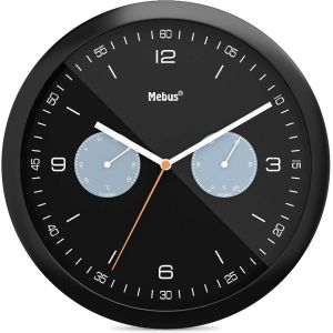 Horloge Murale Moderne à Quartz avec Affichage de la température, de l'humidité, Grand diamètre de 26 cm, Salon, Cuisine, Ronde/Modèle: 16100 / Couleur: Noir - Neuf